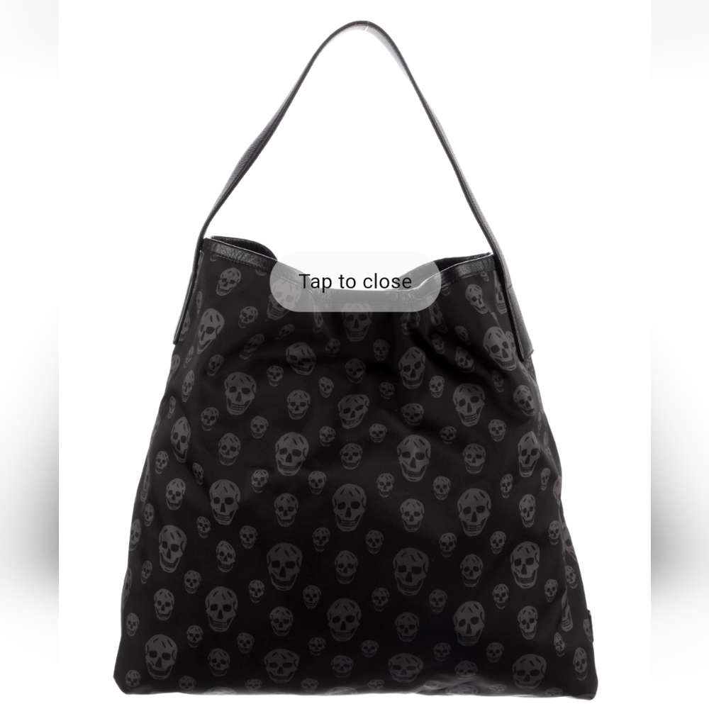 Alexander mcqueen skull printed black leather trim tote